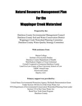 Natural Resource Management Plan for the Wappinger Creek Watershed