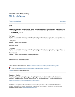 Anthocyanins, Phenolics, and Antioxidant Capacity of Vaccinium L. in Texas, USA