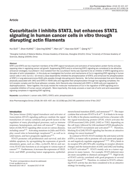 Cucurbitacin I Inhibits STAT3, but Enhances STAT1 Signaling in Human Cancer Cells in Vitro Through Disrupting Actin Filaments