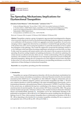 Tau Spreading Mechanisms; Implications for Dysfunctional Tauopathies