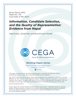 Information, Candidate Selection, and the Quality of Representation