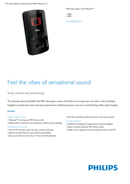 Product Leaflet: Vibe 4GB* MP3 Video Player Fullsound™