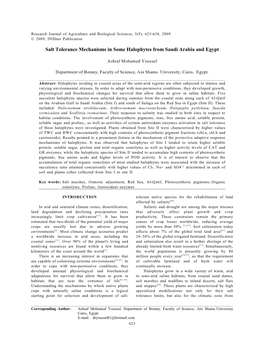 Salt Tolerance Mechanisms in Some Halophytes from Saudi Arabia and Egypt