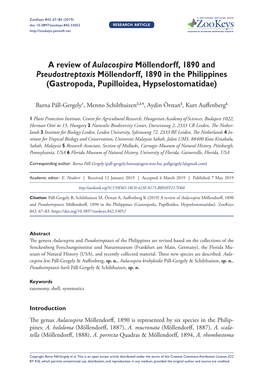 A Review of Aulacospira Möllendorff, 1890 and Pseudostreptaxis Möllendorff, 1890 in the Philippines (Gastropoda, Pupilloidea, Hypselostomatidae)