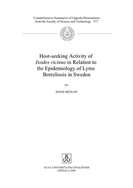 Host-Seeking Activity of Ixodes Ricinus in Relation to the Epidemiology of Lyme Borreliosis in Sweden