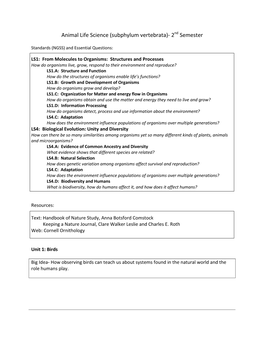 Animal Life Science (Subphylum Vertebrata)- 2 Semester