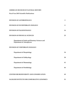 AMERICAN MUSEUM of NATURAL HISTORY Fiscal Year 2015