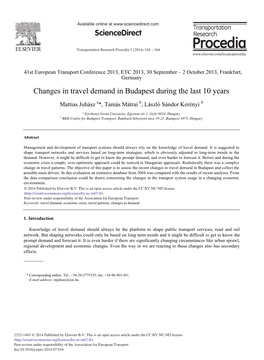 Changes in Travel Demand in Budapest During the Last 10 Years