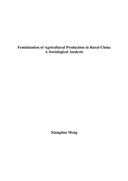 Feminization of Agricultural Production in Rural China a Sociological Analysis