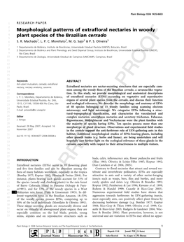 Morphological Patterns of Extrafloral Nectaries in Woody Plant Species Of