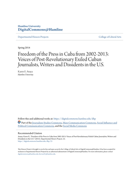 Freedom of the Press in Cuba from 2002-2013: Voices of Post-Revolutionary Exiled Cuban Journalists, Writers and Dissidents in the U.S