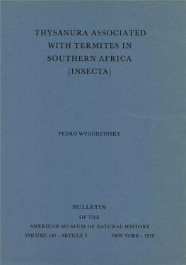 Thys-Atnura Associated with Termites in Southern Afri a I I',E .~~~~~~~~~~~~~~~~~~~~ --(Insecta)~~~~~~~~~~~~~~~~~