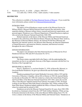 Henderson, Orval L., Jr. (1930- ), Papers, 1904-2015, (C4130)