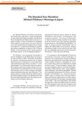 The Hundred-Year Marathon: Michael Pillsbury’S Warnings to Japan