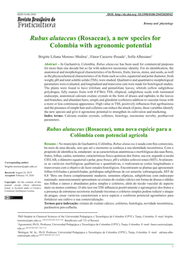 Rubus Alutaceus (Rosaceae), a New Species for Colombia with Agronomic Potential