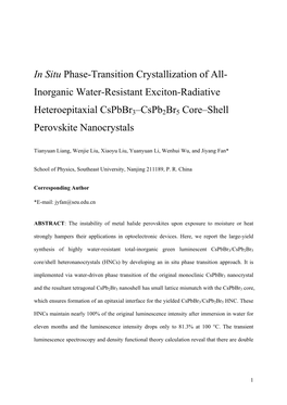 In Situ Phase-Transition Crystallization of All- Inorganic Water-Resistant Exciton-Radiative