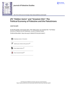 JPS “Hidden Gems” and “Greatest Hits”: the Political Economy of Palestine and the Palestinians