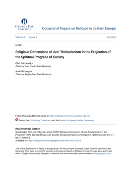 Religious Dimensions of Anti-Trinitarianism in the Projection of the Spiritual Progress of Society