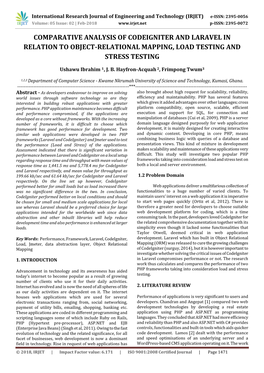 Comparative Analysis of Codeigniter and Laravel in Relation to Object-Relational Mapping, Load Testing and Stress Testing