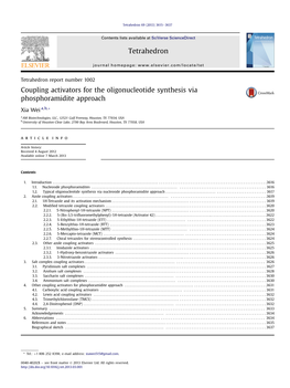 Coupling Activators for the Oligonucleotide Synthesis Via Phosphoramidite Approach