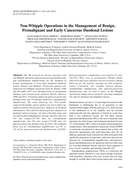 Non-Whipple Operations in the Management of Benign