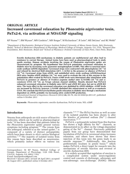 Increased Cavernosal Relaxation by Phoneutria Nigriventer Toxin, Pntx2-6, Via Activation at NO/Cgmp Signaling