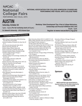 AUSTIN Saturday, October 20 Workshop: Talent Development Tips: a Key to College Admissions, Scholarships and Personal Fulfillment (RCC 2311) 1 P.M