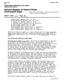 National Register of Historic Places Continuation Sheet First Period Buildings of Eastern Massachusetts Thematic Resource Nomination Section Number 7 Page 20