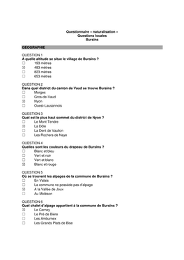 Questions Locales Bursins Avec Réponses