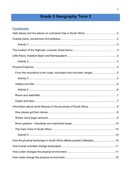 Grade 5 Geography Term 2 Contents