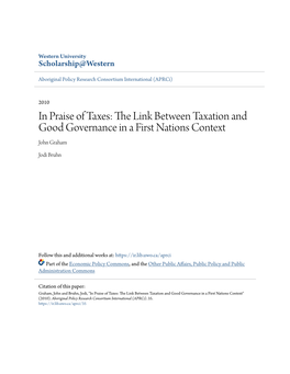 The Link Between Taxation and Good Governance in a First Nations Context John Graham