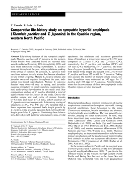 Comparative Life-History Study on Sympatric Hyperiid Amphipods (Themisto Paciﬁca and T