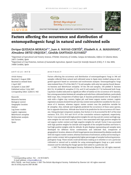 Factors Affecting the Occurrence and Distribution of Entomopathogenic Fungi in Natural and Cultivated Soils