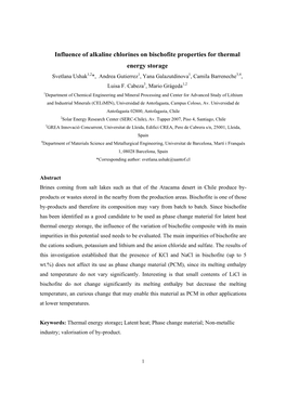 Influence of Alkaline Chlorines on Bischofite Properties for Thermal