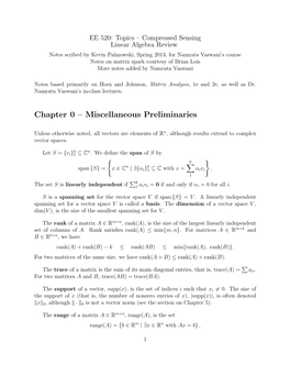 Compressed Sensing Linear Algebra Review