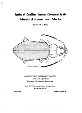 Species of Carabidae (Insecta: Coleoptera) in the University of Arkansas Insed Collection