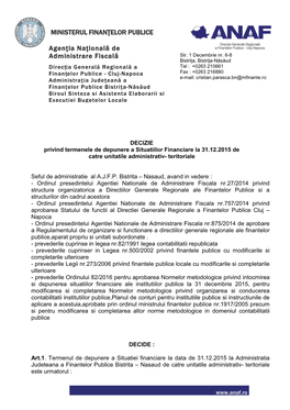 Agenţia Naţională De Administrare Fiscală MINISTERUL FINANŢELOR