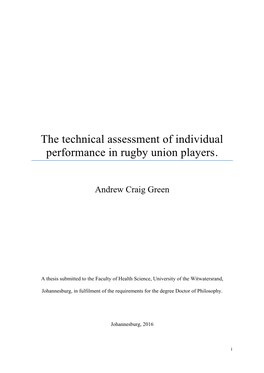 The Technical Assessment of Individual Performance in Rugby Union Players