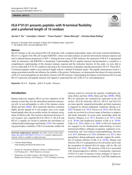 HLA-F*01:01 Presents Peptides with N-Terminal Flexibility and a Preferred Length of 16 Residues