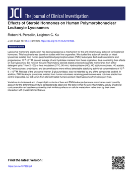 Effects of Steroid Hormones on Human Polymorphonuclear Leukocyte Lysosomes