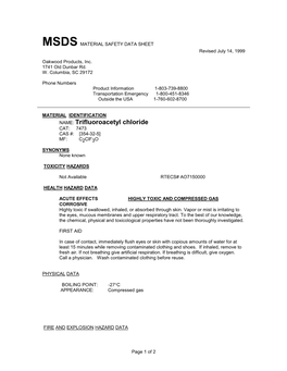 Trifluoroacetyl Chloride CAT: 7473 CAS #: [354-32-5] MF: C 2Clf 3O