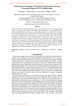 Performance Evaluation of Extended Aeration-Based Sewage Treatment Plants at NCT of Delhi, India