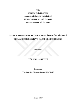 Marka Topluluklarının Marka Imajı Üzerindeki Rolü: Beşiktaş Jk Ve Çarşı