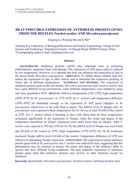 HEAT INDUCIBLE EXPRESSION of ANTIFREEZE PROTEIN GENES from the BEETLES Tenebrio Molitor and Microdera Punctipennis