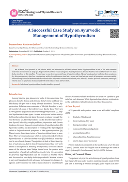 A Successful Case Study on Ayurvedic Management of Hypothyrodism