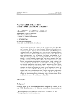 Wastewater Treatment in Oil Shale Chemical Industry*