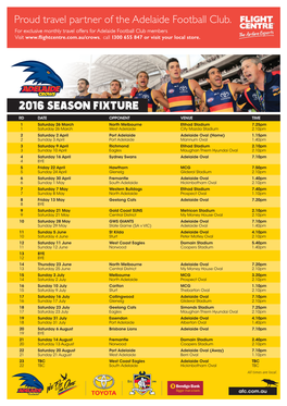 2016 Season Fixture