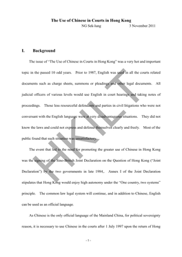 The Use of Chinese in Courts in Hong Kong I. Background