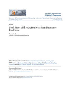 Seed Eaters of the Ancient Near East: Human Or Herbivore Naomi F