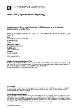 Assessment of Highly Polar Chemicals in Dutch and Flemish